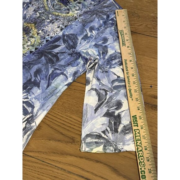 One World Live & Let Live Knit Tunic Sz L Blue Rhinestone Artsy Asymmetrical Hem - Picture 10 of 12